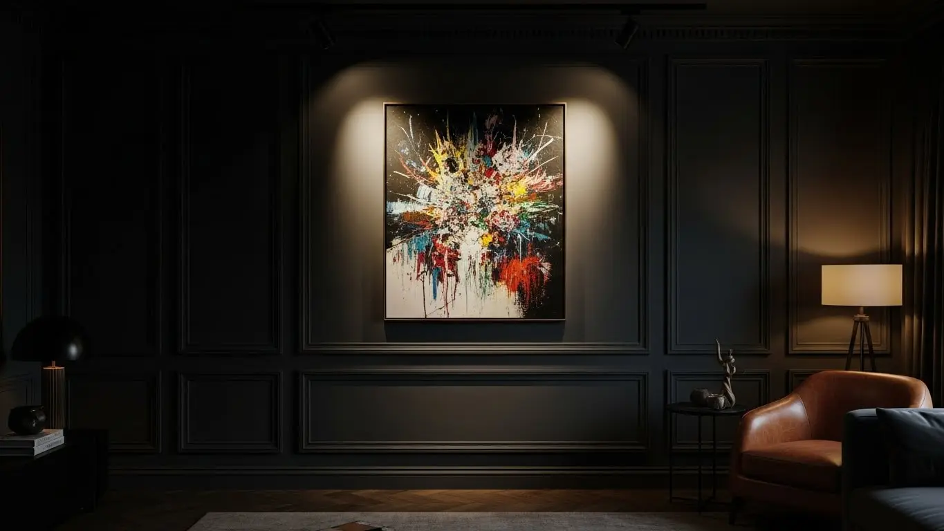 Duvar çıtalama ve aydınlatma: spot ışıklar, LED şerit aydınlatmalar, duvar yüzeyi vurgulama ve sanat galerisi görünümlü salon dekorasyonu