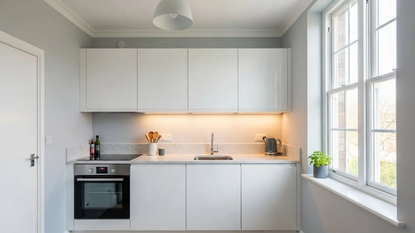 Küçük mutfak depolama çözümleri: dikey raf sistemleri, duvar monte askılık sistemleri ve tezgah üstü alan optimizasyonu ile alan kazandıran mutfak tasarımı